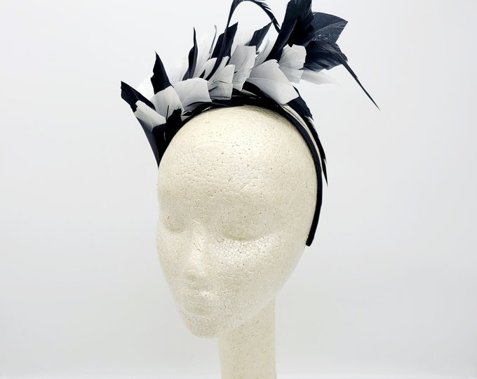 Black and White Kentucky Derby Hat - Headband Funeral, Race Hat, Tea Party Hat, Bridal Hat, Fancy Hat