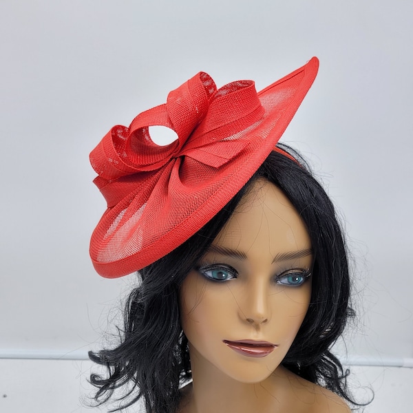 Red Kentucky Derby Fascinator - Wedding Hat, Kenturky Derby Hat, Race Hat, Tea Party Hat, Bridal Hat, Hat with veil, Fancy Hat