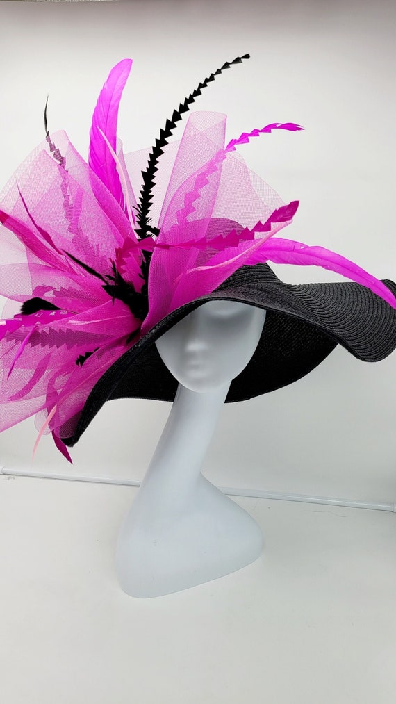 NEW! Hot Pink And Black Kentucky Derby Hat JANE KENTUCKY DERBY HAT - Hot Pink - Gold Coast Couture main image 2