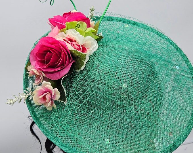 Large Green Kentucky Derby Fascinator, Kelly Green Hat, Race Hats, Church,  St Patrick's Day, Easter Hat