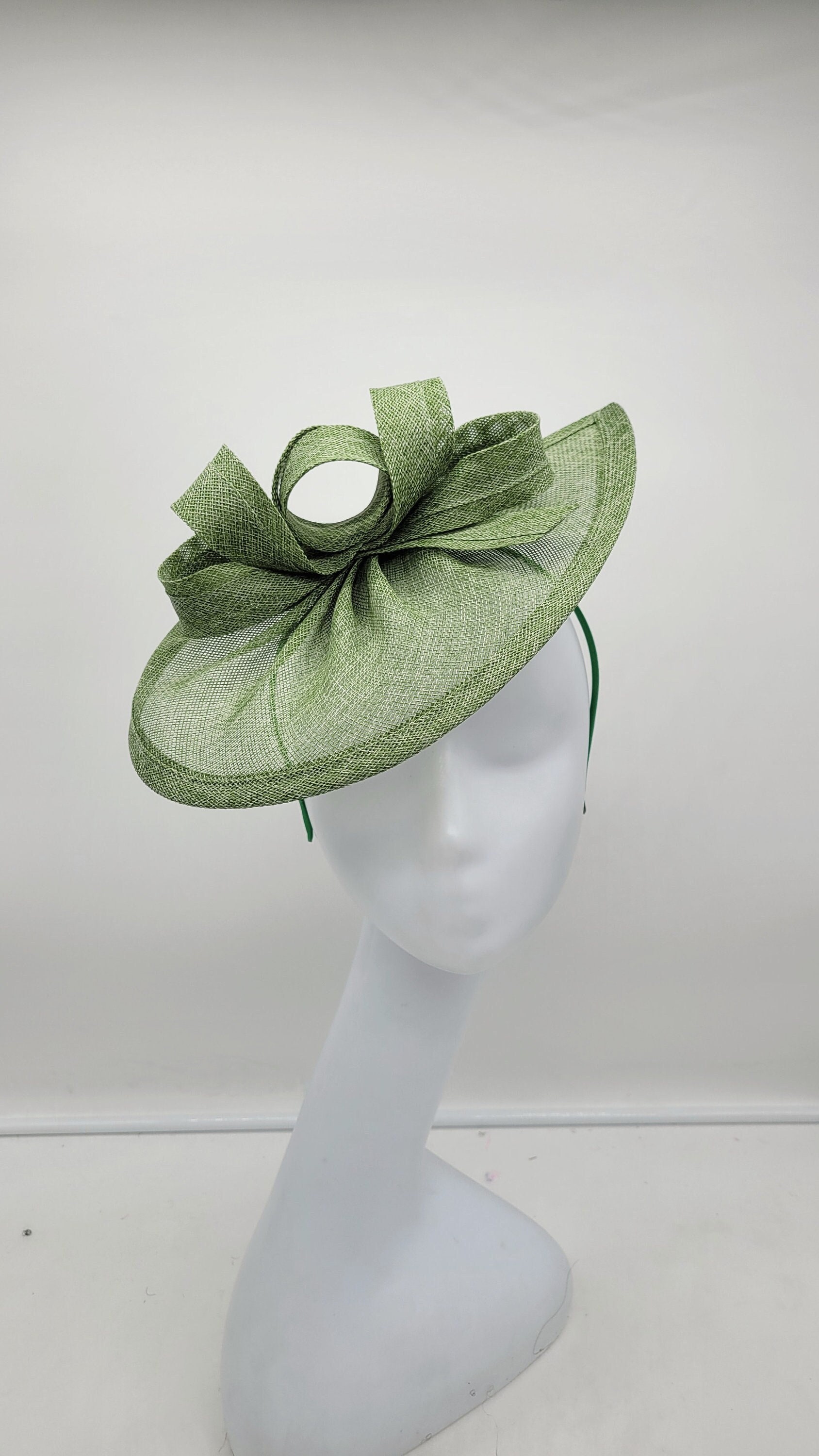 MOSS GREEN FASCINATOR‎  RUFFLE HEADBAND HAT DERBY CHURCH TEA FASCINATOR Green Fascinator Hats Derby Wedding Tea Party Church  main image 4
