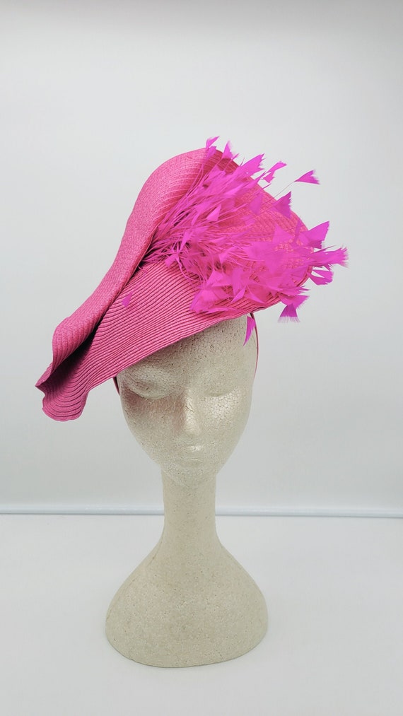 Kentucky Derby Hat Elegant pink Fascinator Floral Feather Accent Tea Party il_fullxfull.5810157121_m0w0.jpg main image 4