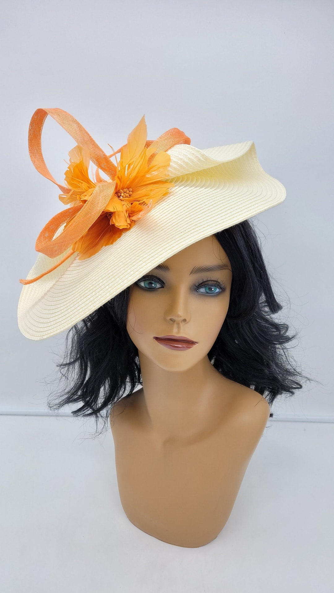 Ivory and Orange Fascinator Hat Wedding Hat, Kentucky Derby Hat, Race