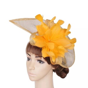 Bibi jaune, chapeau de mariage, Kentucky Derby Cocktail Tea Party Melbourne Cup Kate Middleton Crownjewellusa