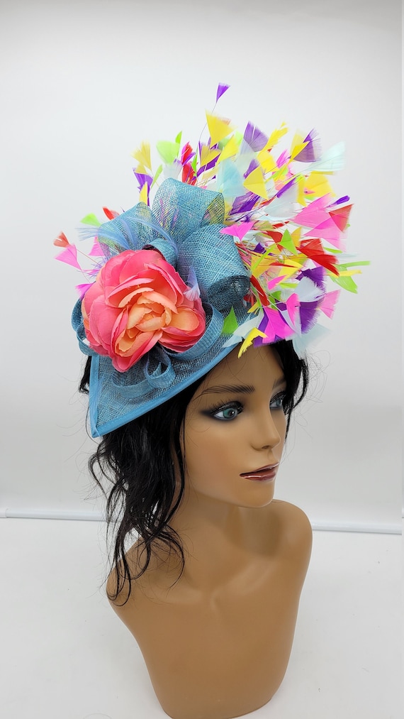 Teal Blue and Pink Kentucky Derby Fascinator: Wedding, Tea  display picture 1