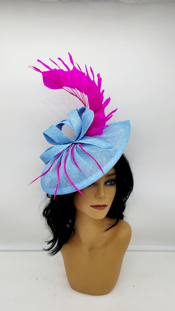 Kentucky Derby Tea Church Race Day Hat Pink Fascinator with Navy Accents M901( Navy Bright Fuchsia ) Kentucky Derby Hat Church Hat  main image 3