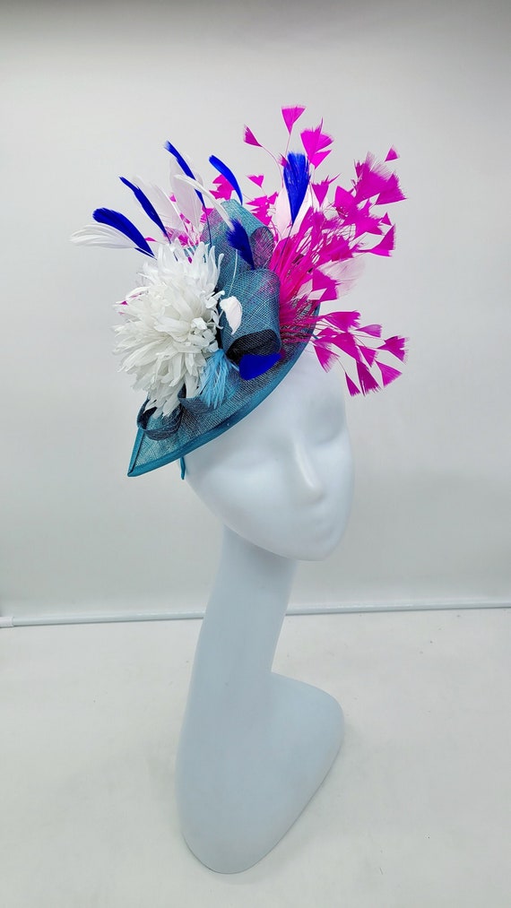 Kentucky Derby Hat Feather Floral Rose Organza Lavender Polka Dot Mint Teal il_fullxfull.6889864689_s9p5.jpg main image 2