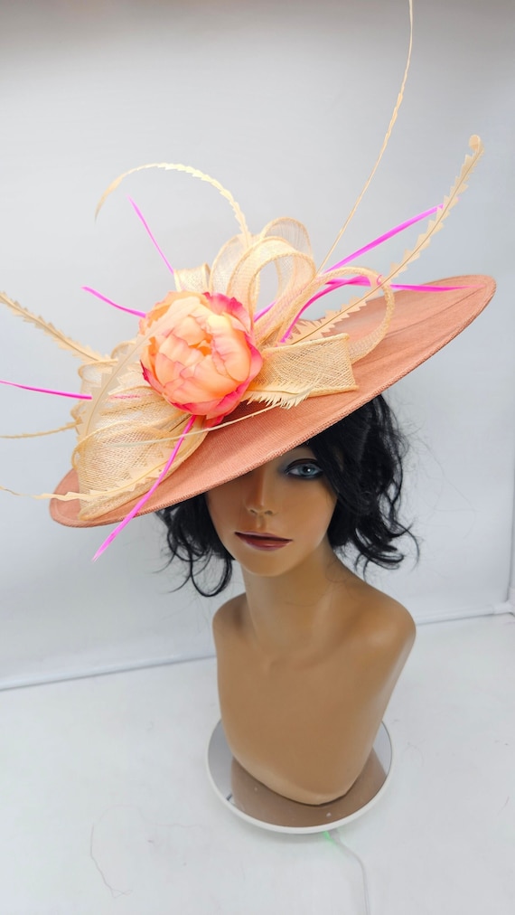 Fabulous Peach Fascinator Kentucky Derby Tea Party Brunch Church Wedding Peach Bow Fascinator on Headband, Kentucky Derby Hat, High  main image 3