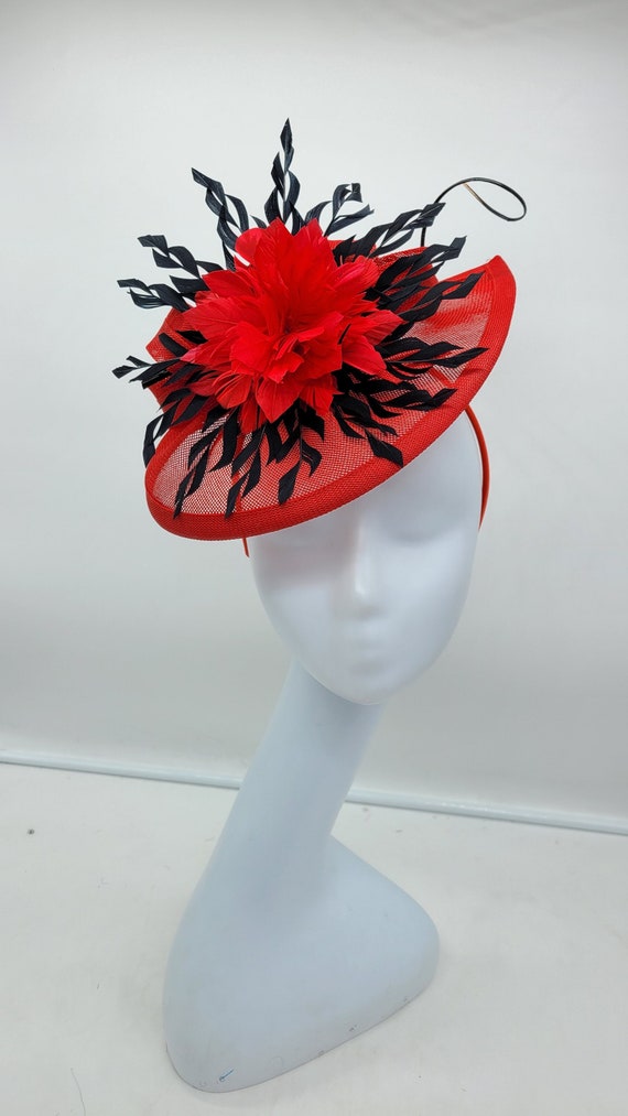 Red and Black Sinamay Fascinator: Kentucky Derby Hat - Etsy display picture 1