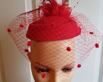 Red Fascinator Hat Pill Box