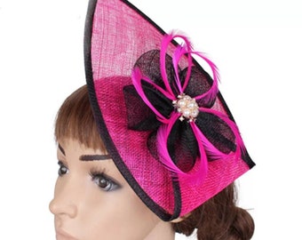 Hot Pink and Black Fascinator Hat