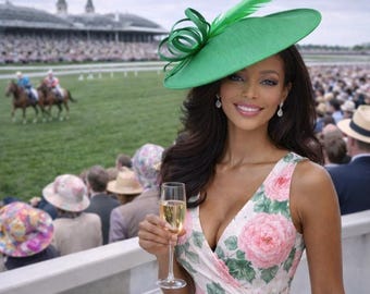 Green Kentucky Derby Fascinator Saucer, Kelly Green Hat, Race Hats, Church, St Patrick's Day