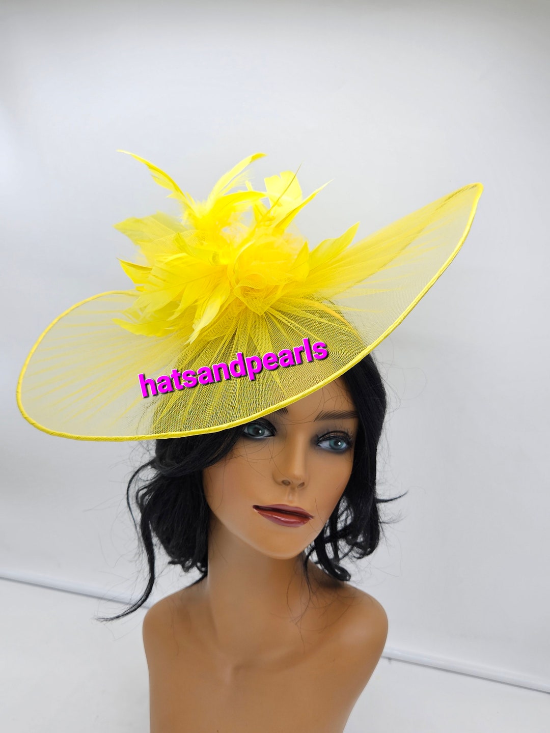Extra Large Yellow Kentucky Derby Fascinator: Wedding, Tea  display picture 2