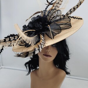Tan Beige Kentucky Derby Fascinator Hat -Natural Wedding Hat, Race Hat, Church Hat, Vintage Hat