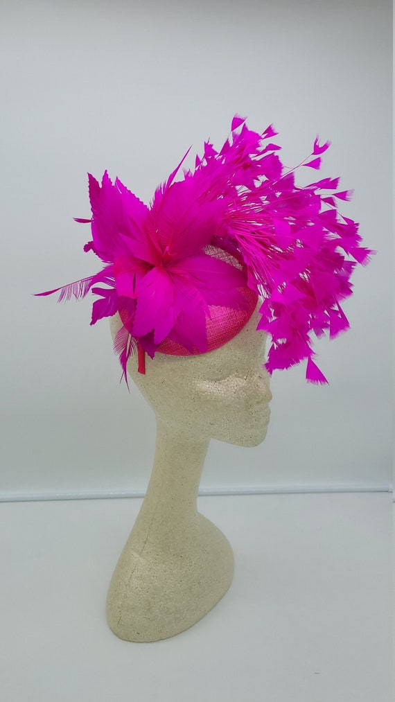 Hot Pink Feather Fascinator: Kentucky Derby Race Hat