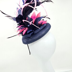 Navy Blue and Pink Kentucky Derby Hat Wedding Hat, Easter Hat, church hat, bridal hat image 5