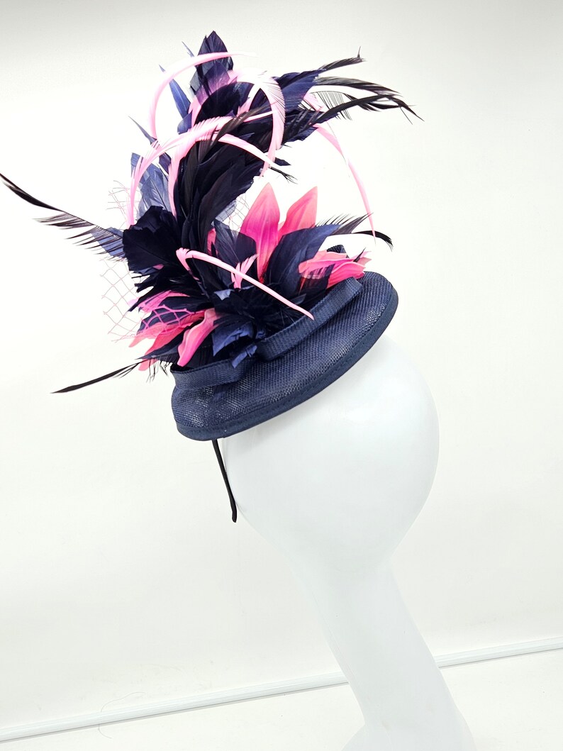 Navy Blue and Pink Kentucky Derby Hat Wedding Hat, Easter Hat, church hat, bridal hat image 5