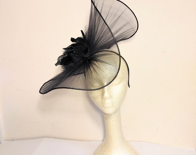 Large Black Fascinator Saucer, Kentucky Derby Hat - Black Saucer Fasinator, Race Hat, Tea Party Hat, Bridal Hat, Fancy Hat