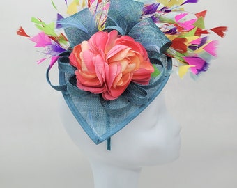 Teal Blue and Pink Kentucky Derby Fascinator: Wedding, Tea  display picture 1