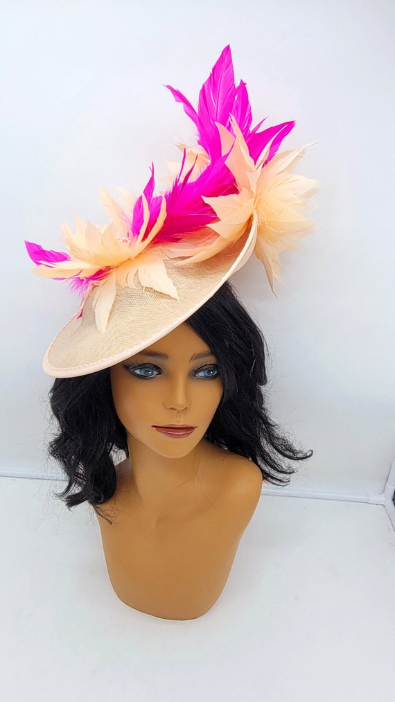 NEW! Peach Champagne Kentucky Derby Hat kentucky derby hat fascinator champagne satin with netting  main image 4