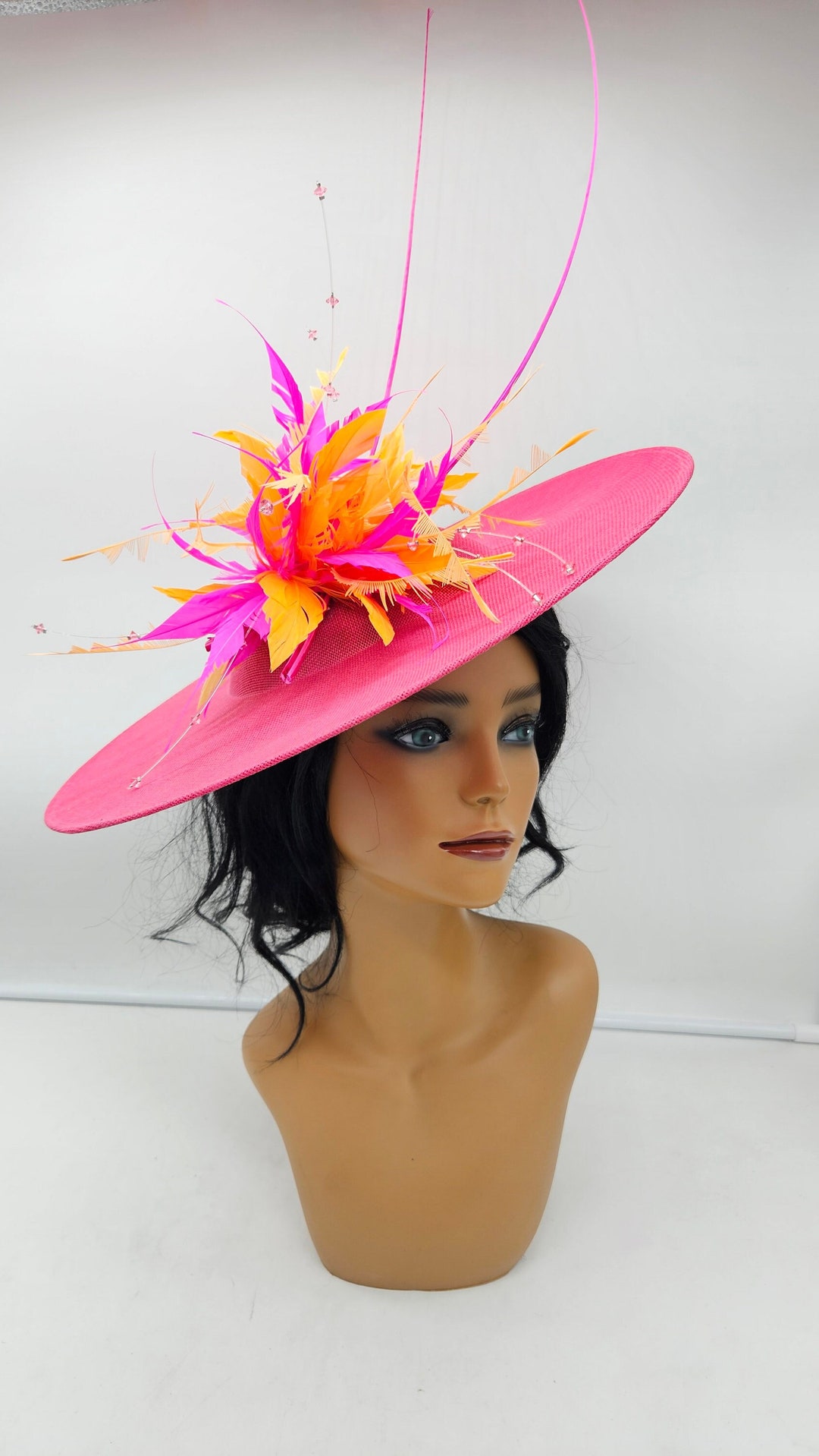 Hot Pink and Orange Fascinator Hat: Kentucky Derby Wedding  display picture 2