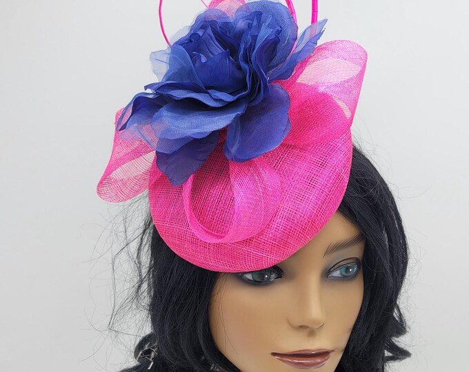 Navy Blue and Pink Kentucky Derby  Hat -  Church Hat