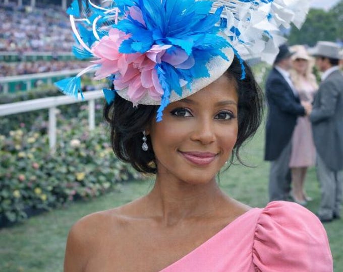 White, Blue and Pink Fascinator