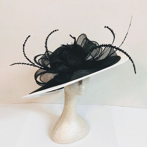 Large Black and white Kentucky Derby Hat - Black and White Hat, Funeral, Race Hat, Tea Party Hat, Bridal Hat, Fancy Hat