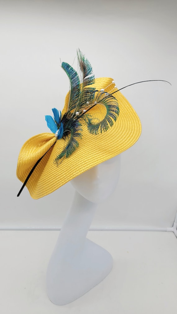 Yellow Kentucky Derby Fascinator: Peacock Feather Wedding  display picture 1