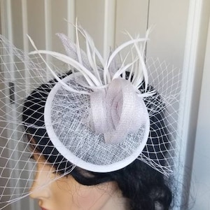 White Veil Fascinator Hat - Wedding Hat, Kentucky Derby Hat, Race Hat, Tea Party Hat, Bridal Hat, Church Hat, Fancy Hat