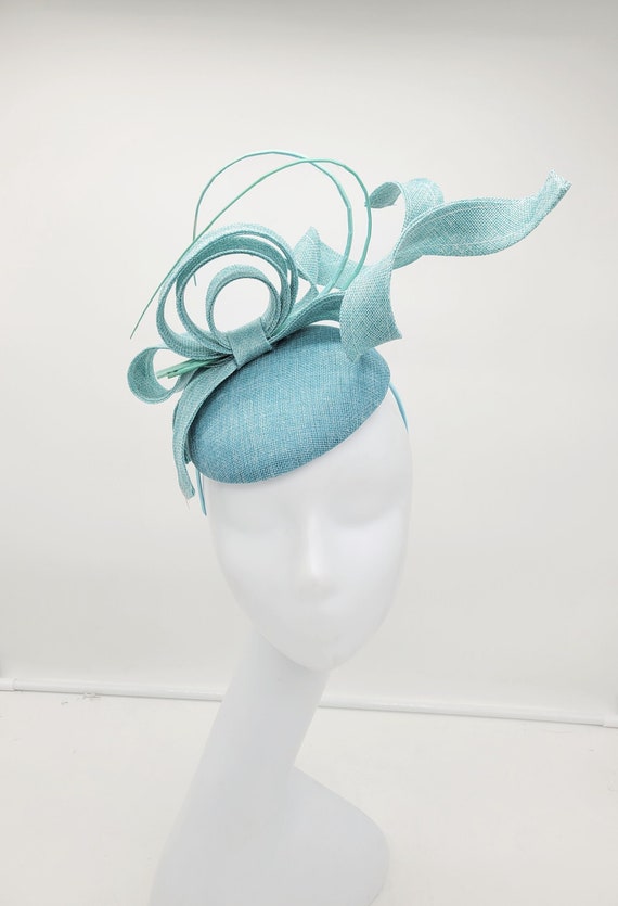 Beautiful turquoise fascinator headband for derby Dahlia Ruffled Teal Derby Fascinator - Genevieve Rose Atelier main image 2