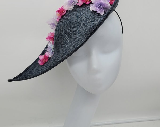 Navy Blue and Pink Kentucky Derby  Hat -  Church Hat