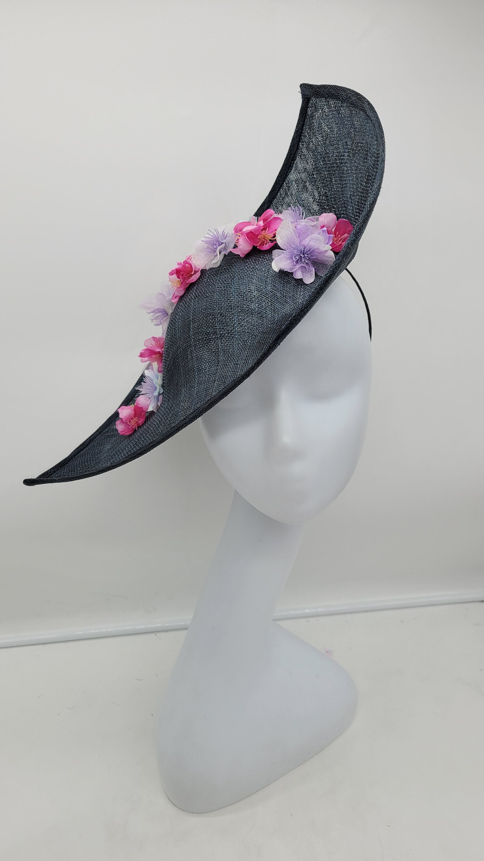 grey and pink church hat