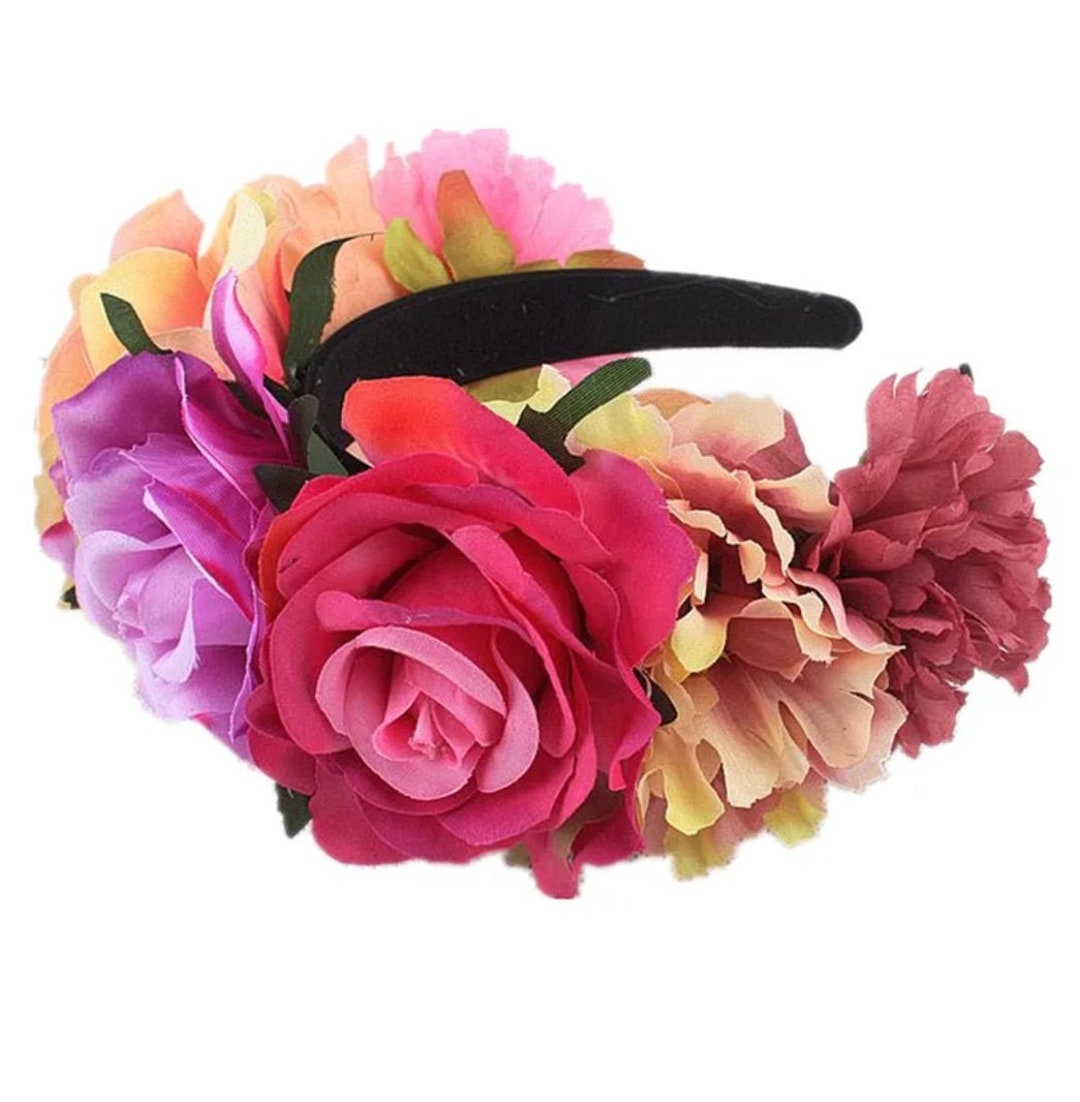 Flower Headband, Flower Crown, Mexican Flower Crown, Frida Khalo, Rose
