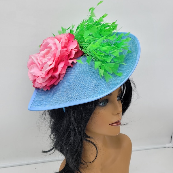 Light Blue, Lime green and Pink Kentucky Derby Fascinator- Wedding Hat, Kentucky Derby Hat, Race Hat, Bridal Hat, Church Hat, Easter Hat