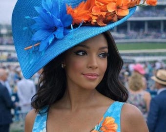 Blue and Orange Fascinator Hat
