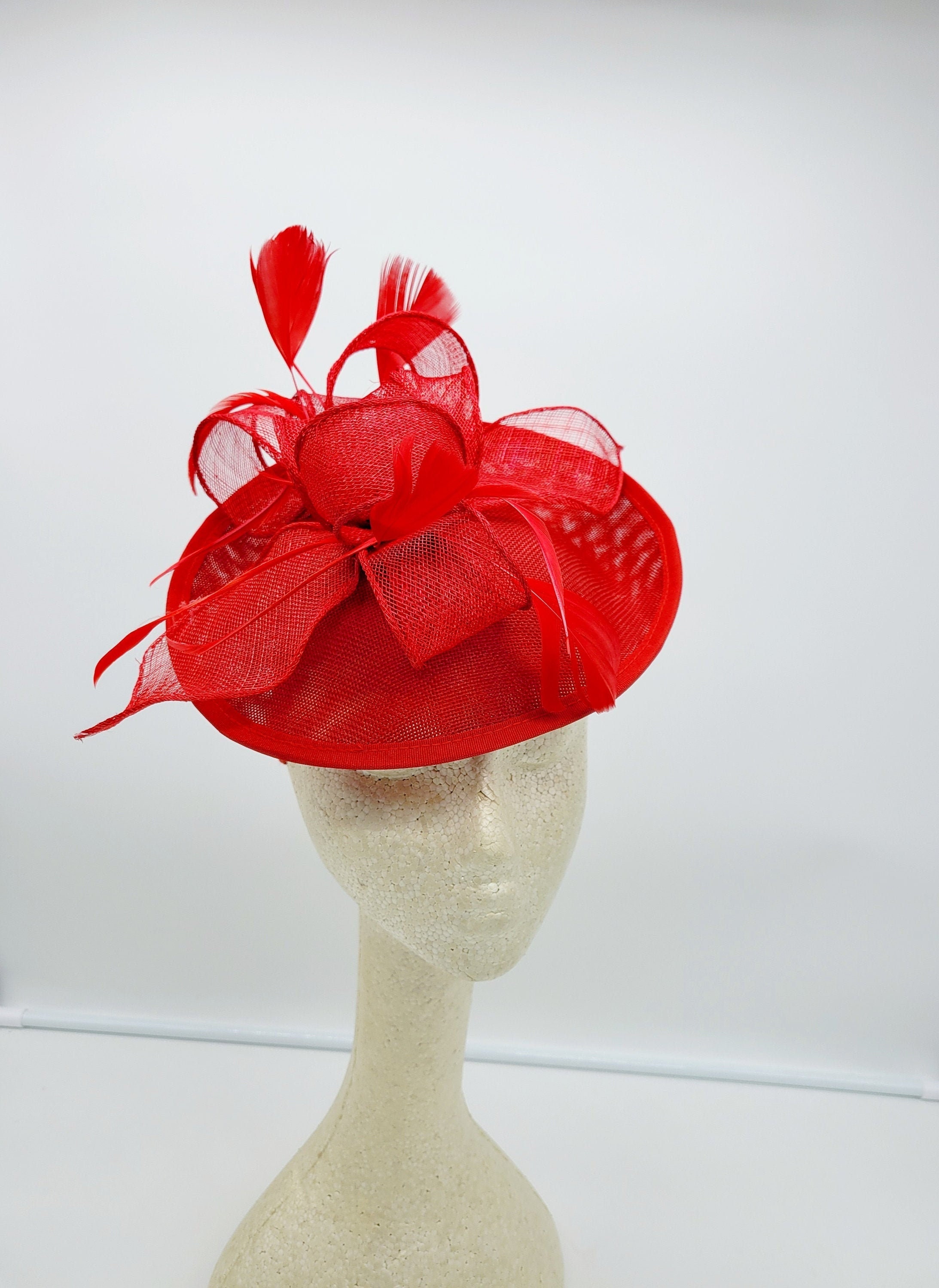 Red and white Kentucky Derby Fascinator Wedding Hat, Red and white Hat