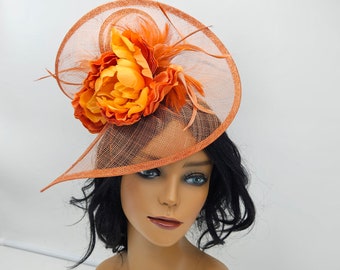Orange farbene Kentucky Derby Hüte - Hochzeit Fascinator, Rennhut, Kirchenhut, Tea Party Hut