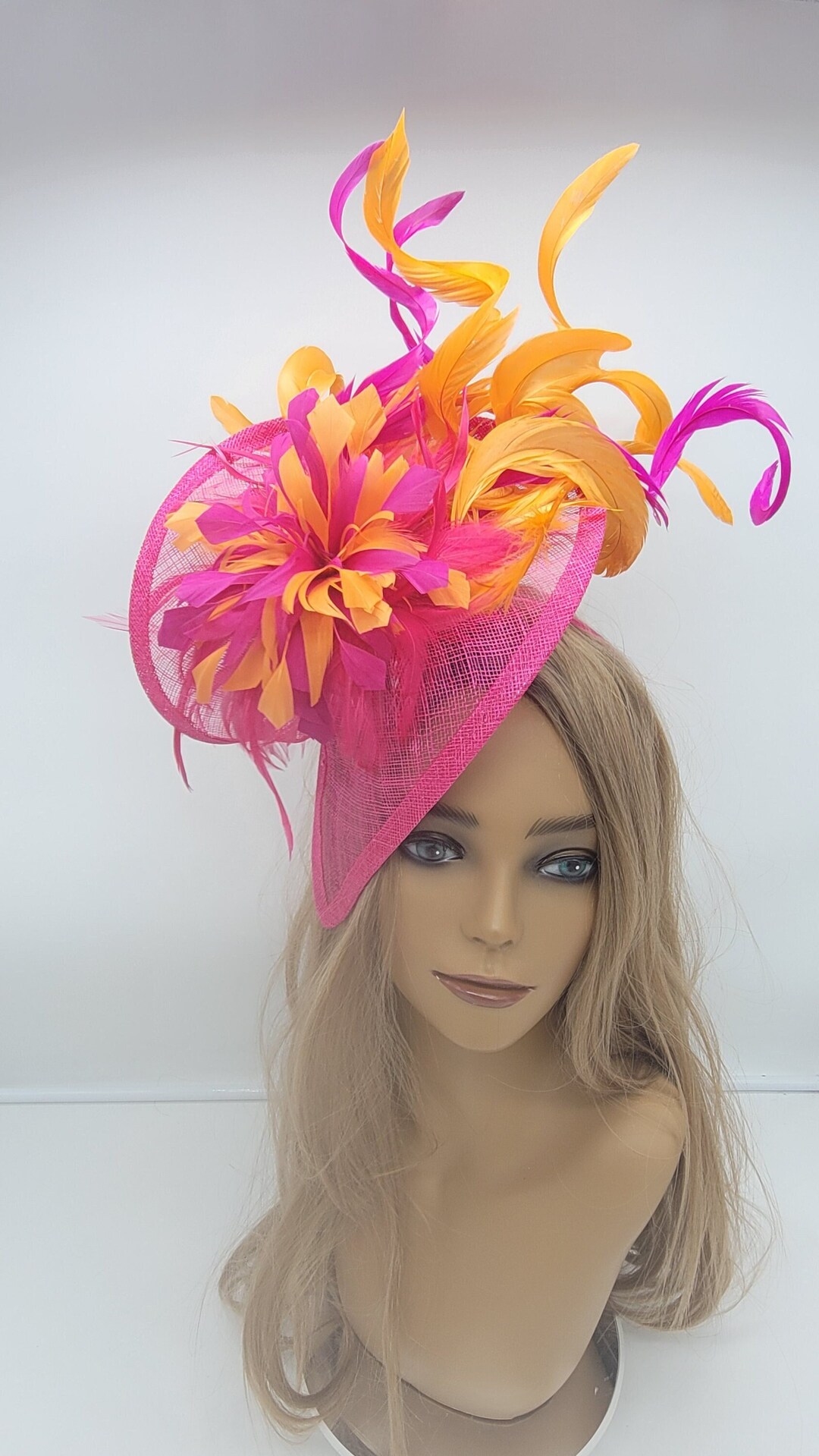 Hot Pink and Orange Kentucky Derby Fascinator Wedding Hat, Fuchsia Hat ...