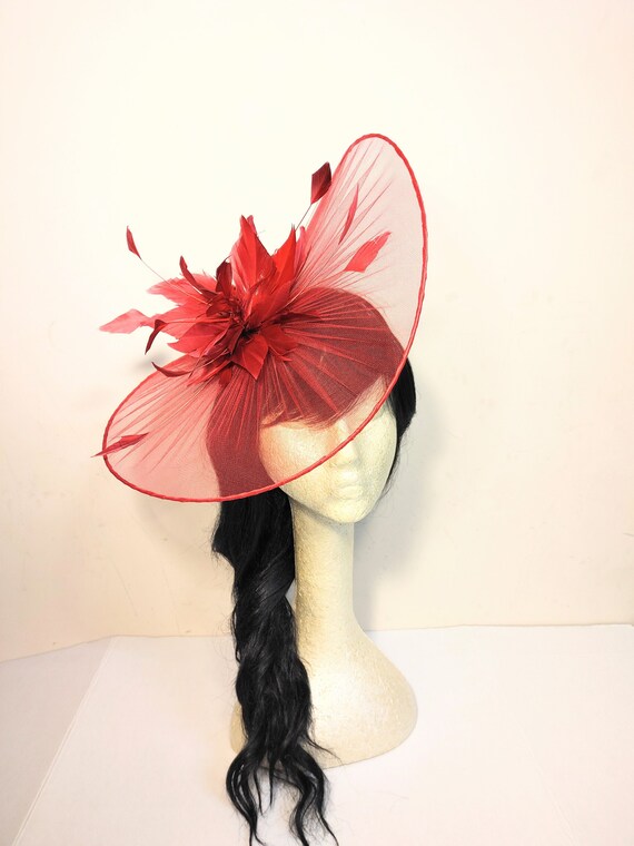 Red Kentucky Derby Fascinator: Elegant Wedding Hat - Etsy display picture 1
