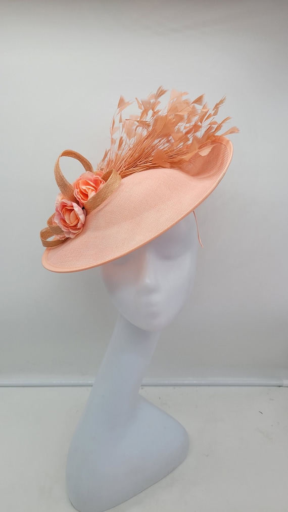 Fabulous Peach Fascinator Kentucky Derby Tea Party Brunch Church Wedding Peach Bow Fascinator on Headband, Kentucky Derby Hat, High  main image 4