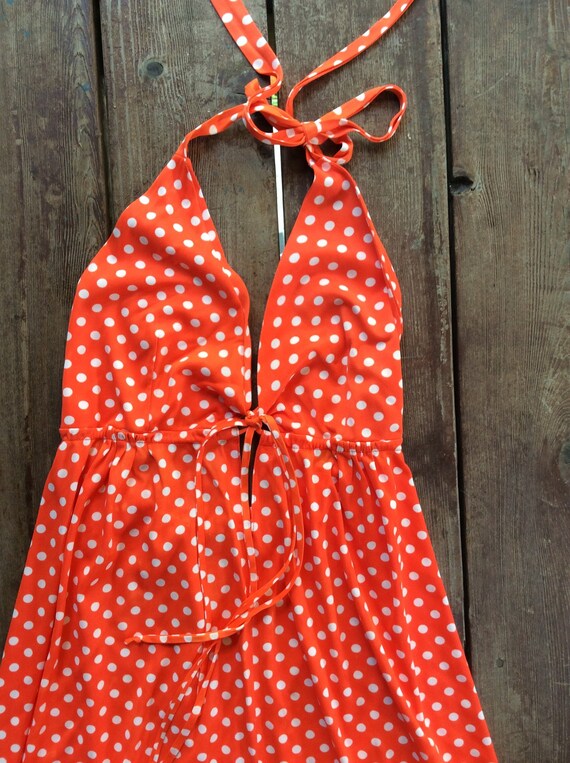 red polka dot halter dress