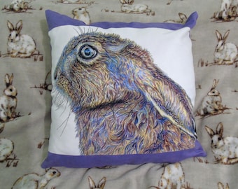 Hare Design Cushion with Lilac Background