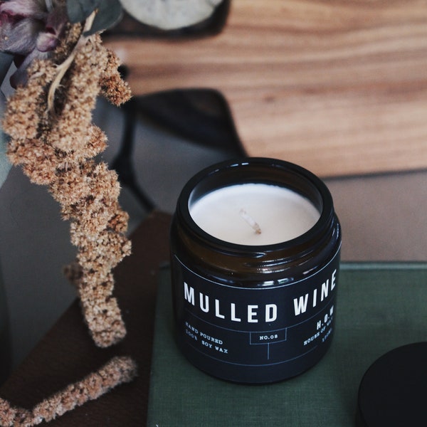 Mulled Wine Soy Candle | Natural Soy Wax Candles | Eco Candle In Amber Glass Jar Christmas