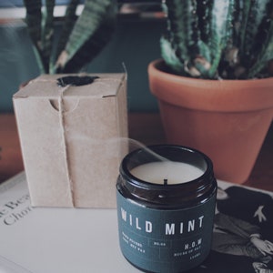 Wild Mint Candle Soy Candle Natural Soy Wax Candles Eco Candle In Amber Glass Jar image 2