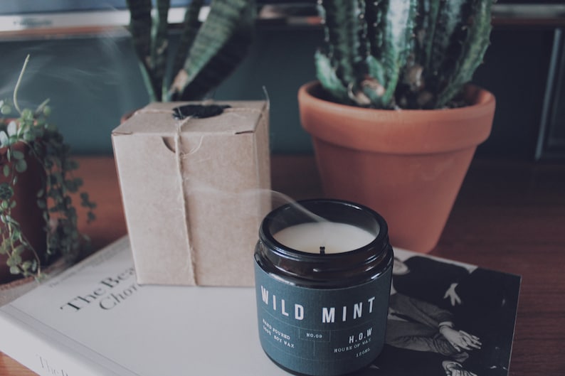 Wild Mint Candle Soy Candle Natural Soy Wax Candles Eco Candle In Amber Glass Jar image 2