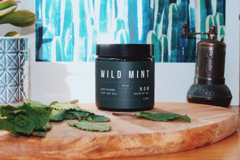 Wild Mint Candle Soy Candle Natural Soy Wax Candles Eco Candle In Amber Glass Jar image 3