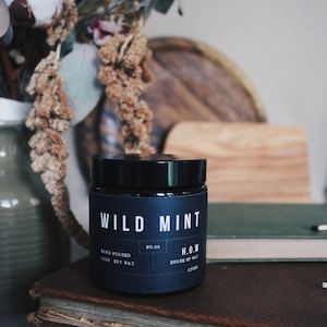 Wild Mint Candle Soy Candle Natural Soy Wax Candles Eco Candle In Amber Glass Jar image 1