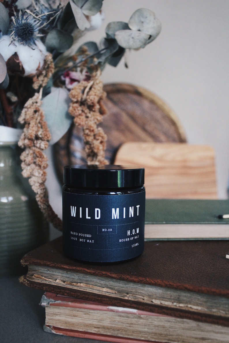 Wild Mint Candle Soy Candle Natural Soy Wax Candles Eco Candle In Amber Glass Jar image 1