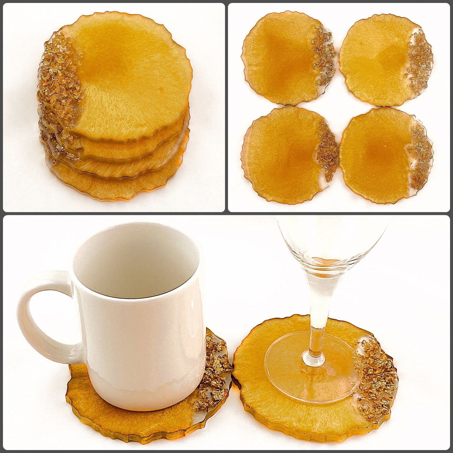 Gold Drink Coasters with Gold Leaf Abstract Art Resin Coaster Etsy